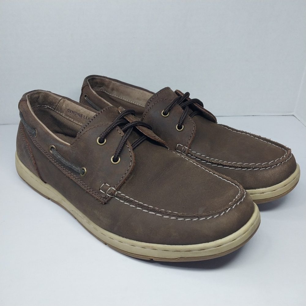 Nunn Bush Men's size 10 M Schooner Two Eye Genuine leather Brown Boat Shoes
